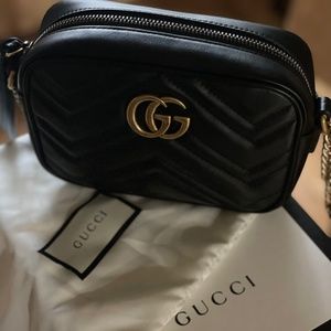 💎✨BEAUTIFUL✨💎 Gucci GG Marmont Chain Crossbody  Leather Black Shoulder Bag